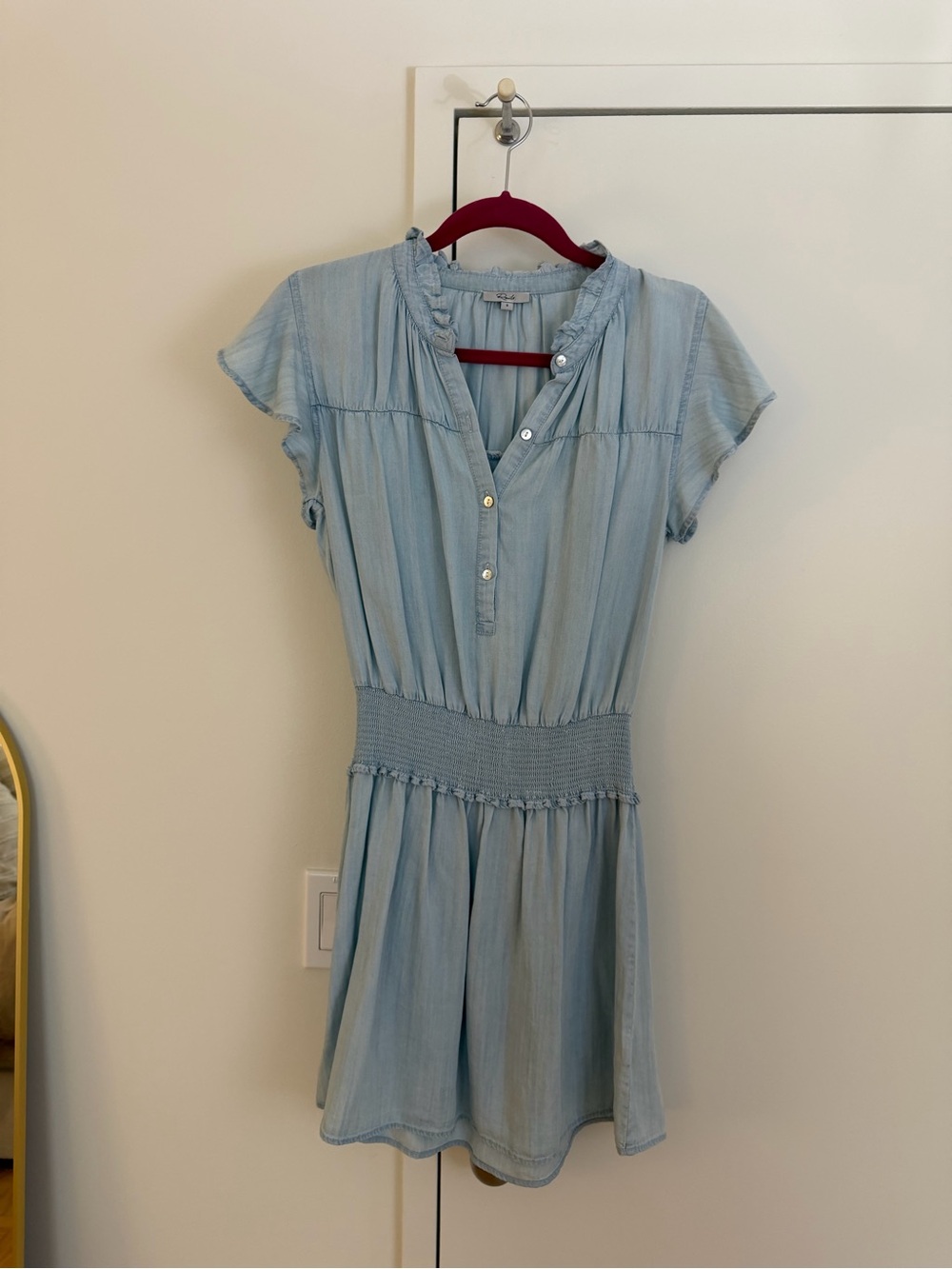 Rails Light Blue Short-Sleeve Smocked-Waist Mini Dress